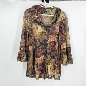 Damee Jacket Brown Mesh Button Down Flare Sleeve Artsy Grunge Fairycore Size L